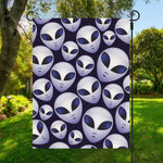 Grey Alien Face Pattern Print Garden Flag