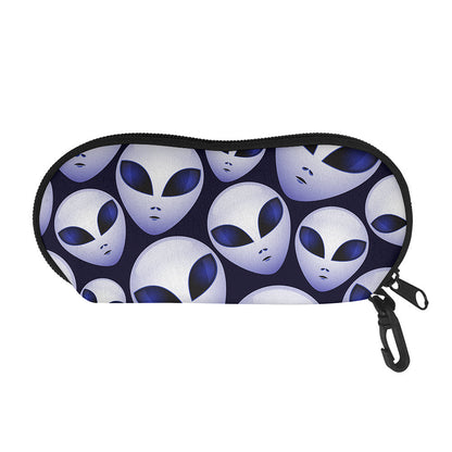Grey Alien Face Pattern Print Glasses Case