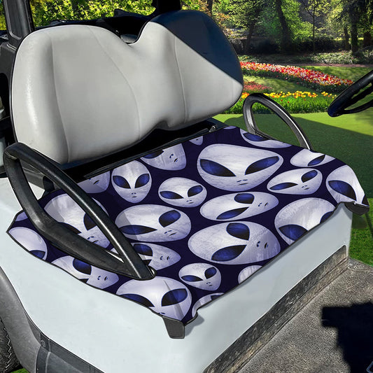 Grey Alien Face Pattern Print Golf Cart Seat Cover