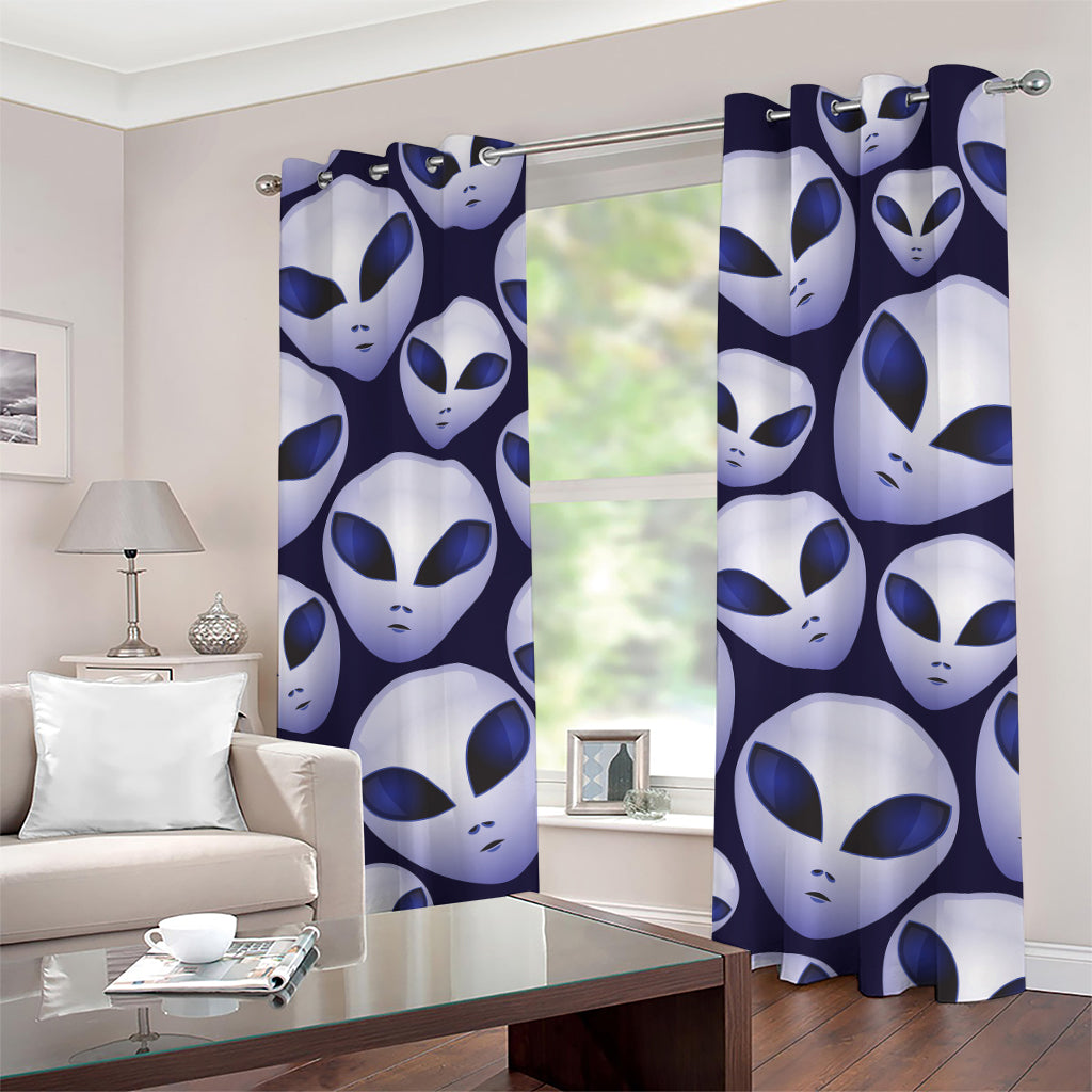 Grey Alien Face Pattern Print Grommet Curtains