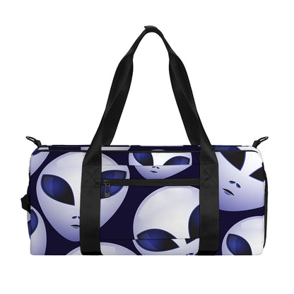 Grey Alien Face Pattern Print Gym Bag