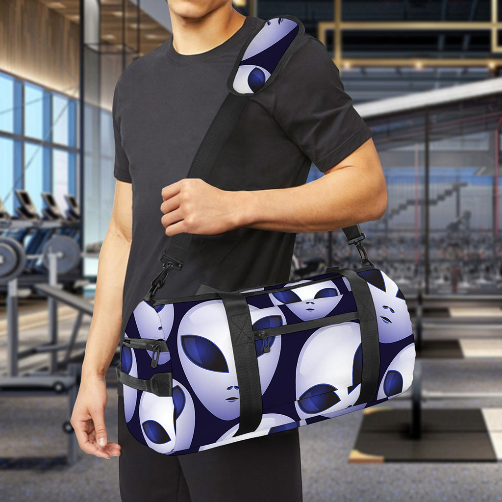Grey Alien Face Pattern Print Gym Bag