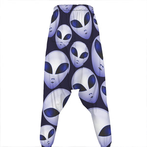 Grey Alien Face Pattern Print Hammer Pants