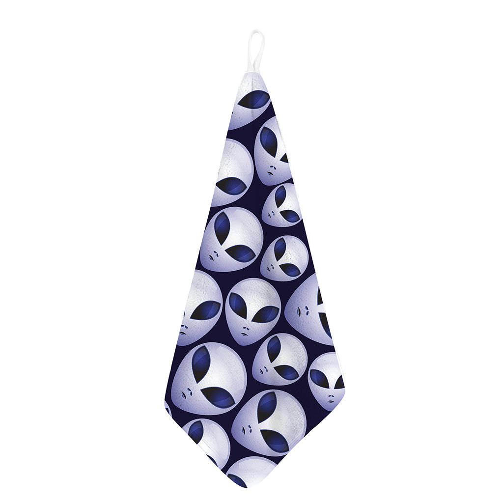 Grey Alien Face Pattern Print Hand Towel