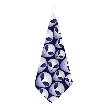 Grey Alien Face Pattern Print Hand Towel