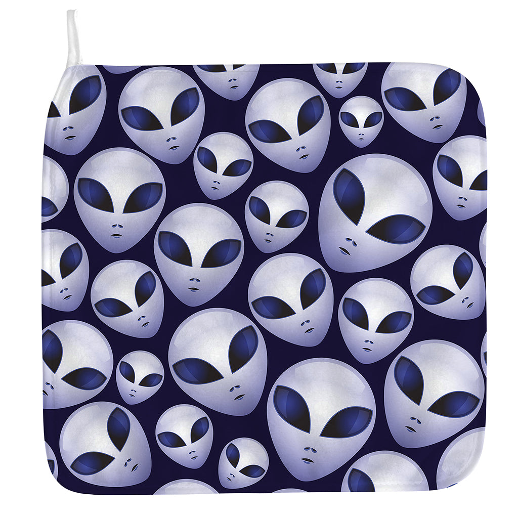 Grey Alien Face Pattern Print Hand Towel