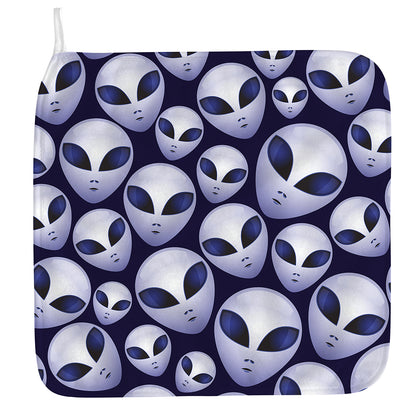 Grey Alien Face Pattern Print Hand Towel