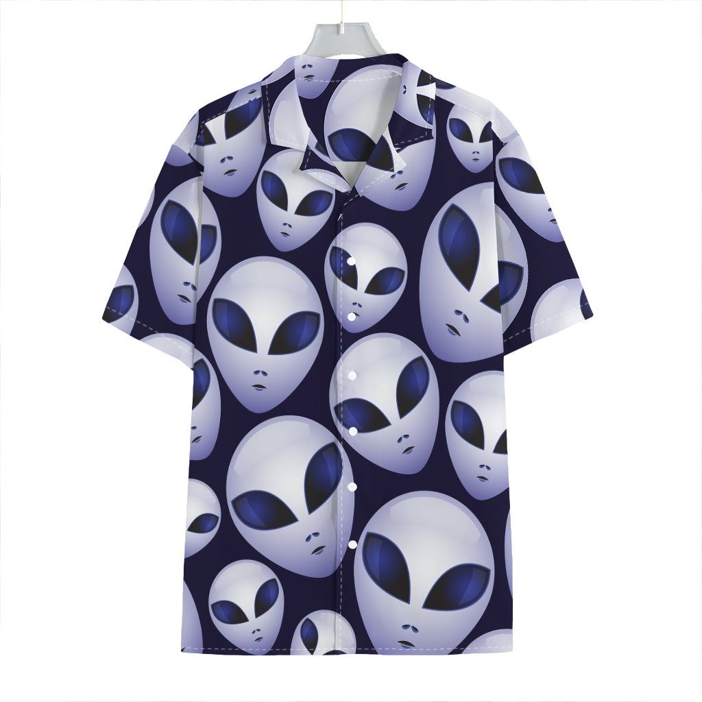 Grey Alien Face Pattern Print Hawaiian Shirt