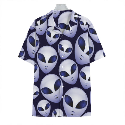 Grey Alien Face Pattern Print Hawaiian Shirt