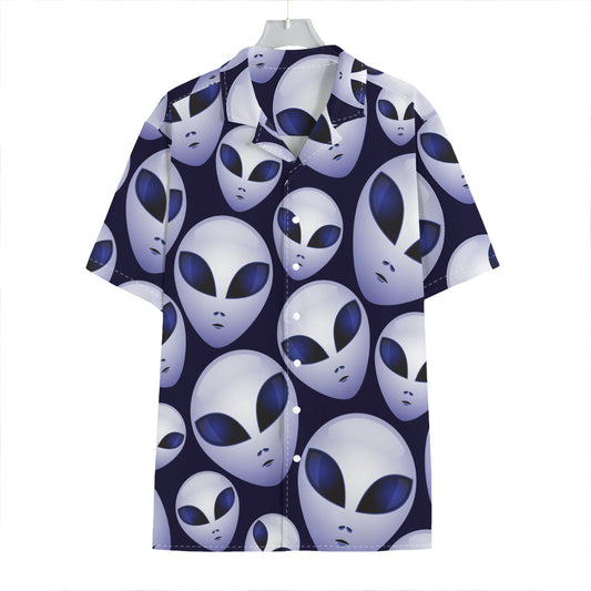 Grey Alien Face Pattern Print Hawaiian Shirt