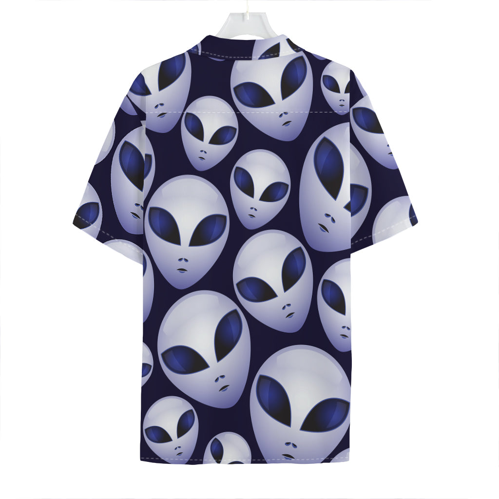 Grey Alien Face Pattern Print Hawaiian Shirt