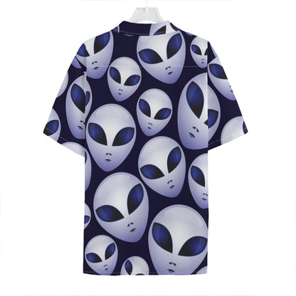 Grey Alien Face Pattern Print Hawaiian Shirt
