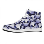 Grey Alien Face Pattern Print High Top Leather Sneakers