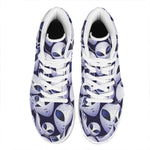 Grey Alien Face Pattern Print High Top Leather Sneakers