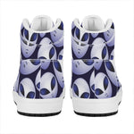 Grey Alien Face Pattern Print High Top Leather Sneakers