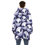 Grey Alien Face Pattern Print Hoodie Blanket