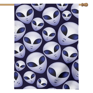 Grey Alien Face Pattern Print House Flag