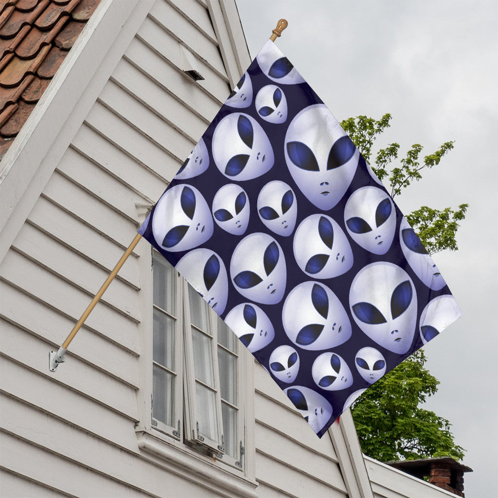 Grey Alien Face Pattern Print House Flag