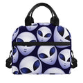 Grey Alien Face Pattern Print Insulated Lunch Bag