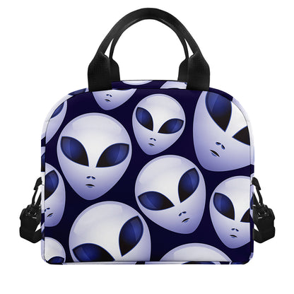 Grey Alien Face Pattern Print Insulated Lunch Bag