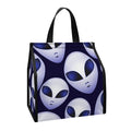 Grey Alien Face Pattern Print Insulated Lunch Tote