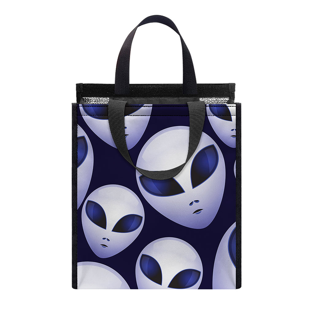 Grey Alien Face Pattern Print Insulated Lunch Tote