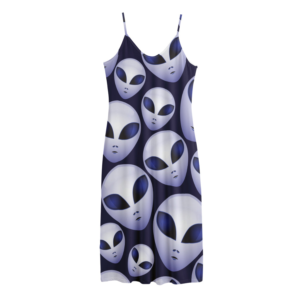 Grey Alien Face Pattern Print Jersey Midi Cami Dress