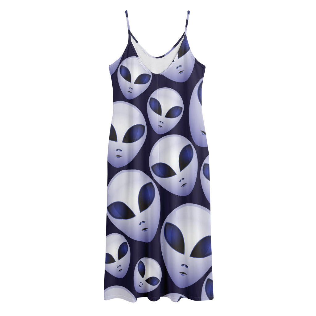 Grey Alien Face Pattern Print Jersey Midi Cami Dress