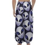 Grey Alien Face Pattern Print Lantern Pants