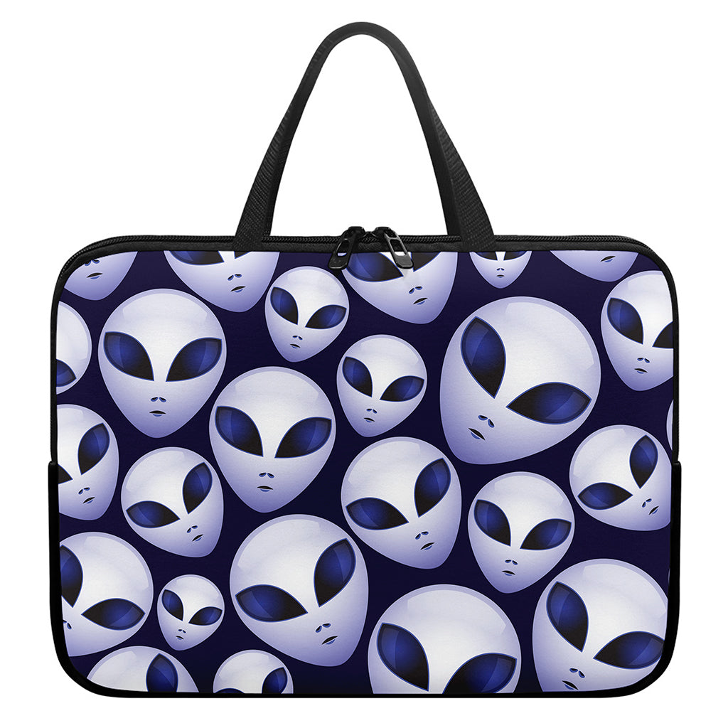 Grey Alien Face Pattern Print Laptop Sleeve With Handle
