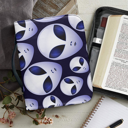 Grey Alien Face Pattern Print Leather Bible Cover