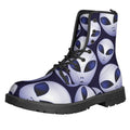Grey Alien Face Pattern Print Lace-Up Boots