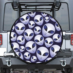 Grey Alien Face Pattern Print Leather Spare Tire Cover