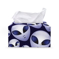 Grey Alien Face Pattern Print Leather Tissue Box Cover