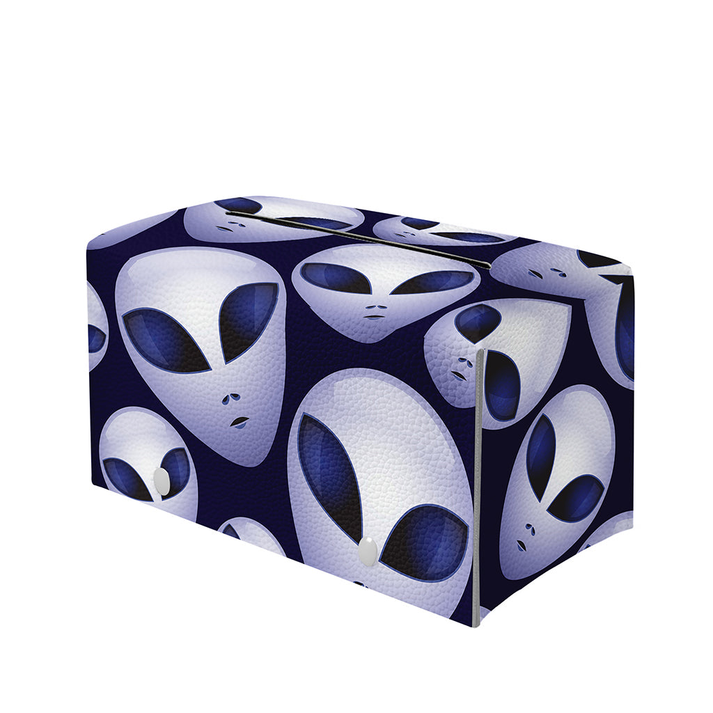 Grey Alien Face Pattern Print Leather Tissue Box Cover