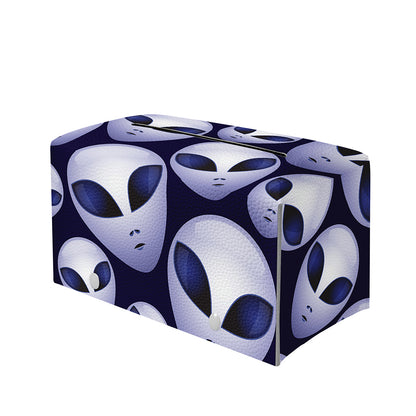 Grey Alien Face Pattern Print Leather Tissue Box Cover