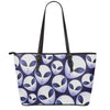 Grey Alien Face Pattern Print Leather Tote Bag