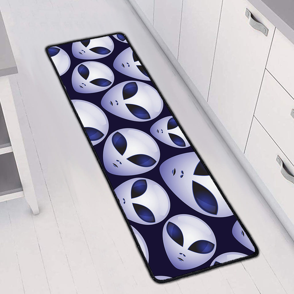 Grey Alien Face Pattern Print Long Kitchen Mat