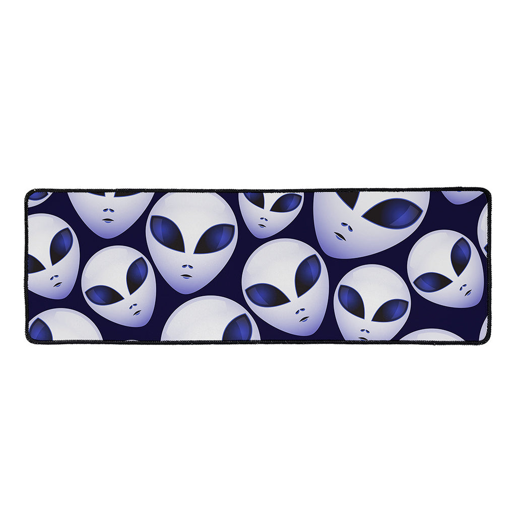 Grey Alien Face Pattern Print Long Kitchen Mat