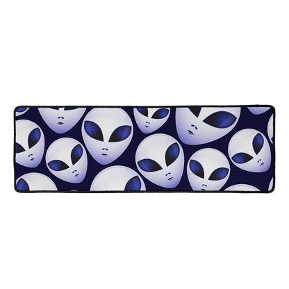 Grey Alien Face Pattern Print Long Kitchen Mat