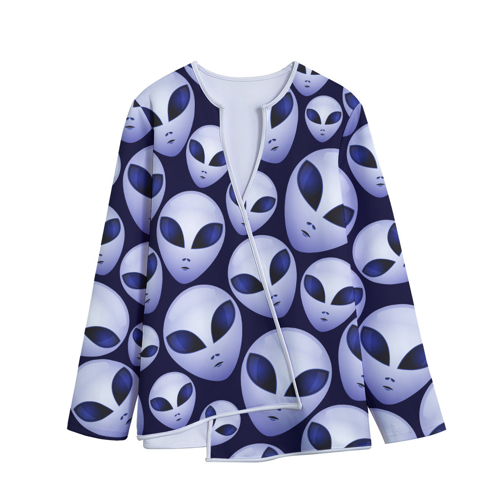 Grey Alien Face Pattern Print Long Sleeve Short Coat