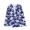 Grey Alien Face Pattern Print Long Sleeve Short Coat