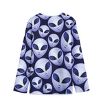 Grey Alien Face Pattern Print Long Sleeve Short Coat