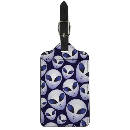 Grey Alien Face Pattern Print Luggage Tag