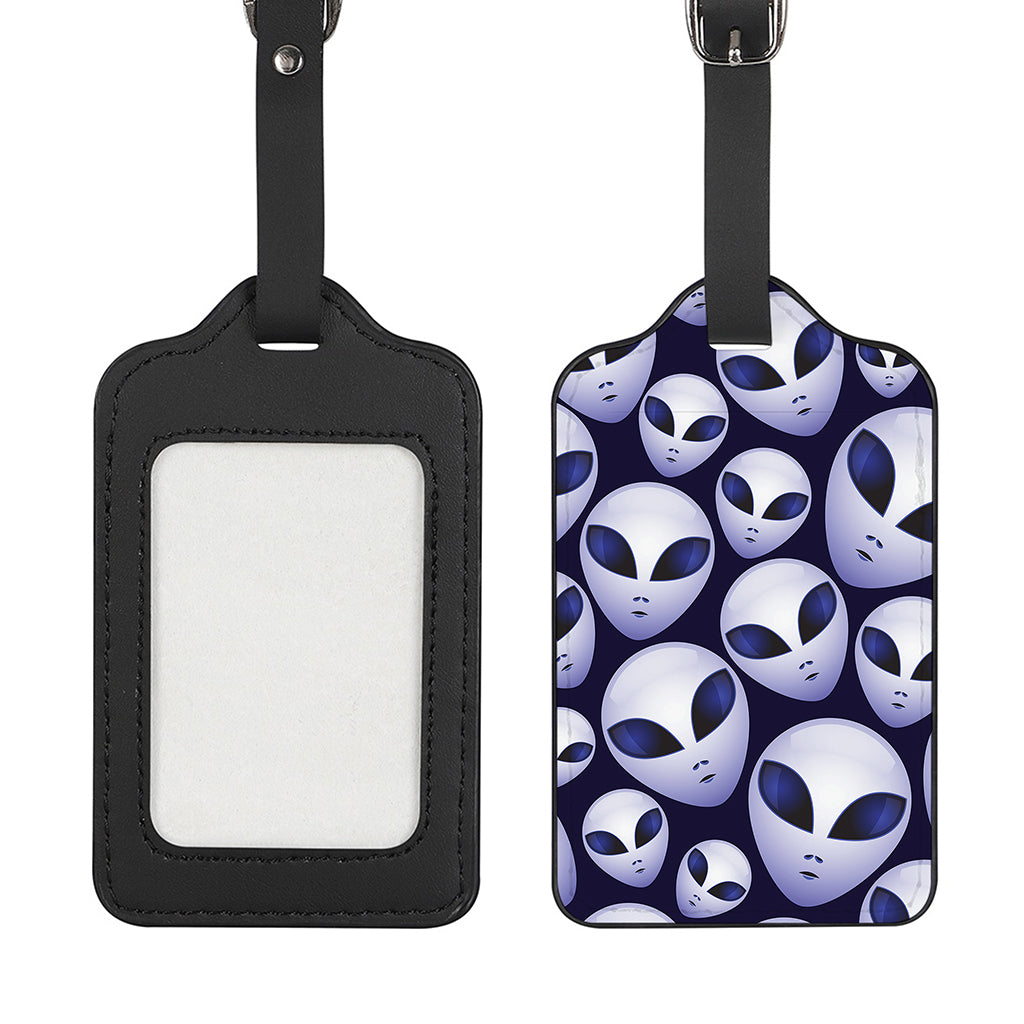 Grey Alien Face Pattern Print Luggage Tag