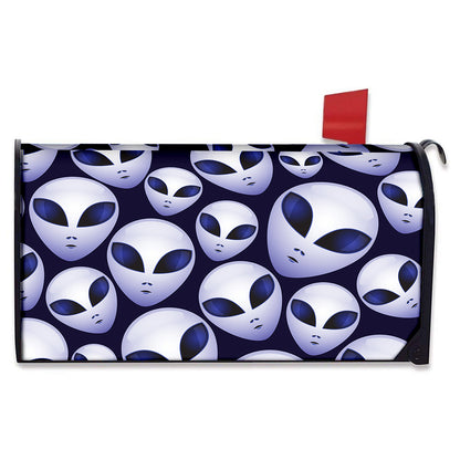 Grey Alien Face Pattern Print Mailbox Cover
