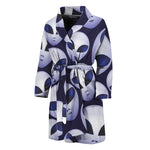 Grey Alien Face Pattern Print Men's Bathrobe