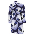 Grey Alien Face Pattern Print Men's Bathrobe