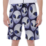Grey Alien Face Pattern Print Men's Beach Shorts