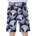 Grey Alien Face Pattern Print Men's Beach Shorts